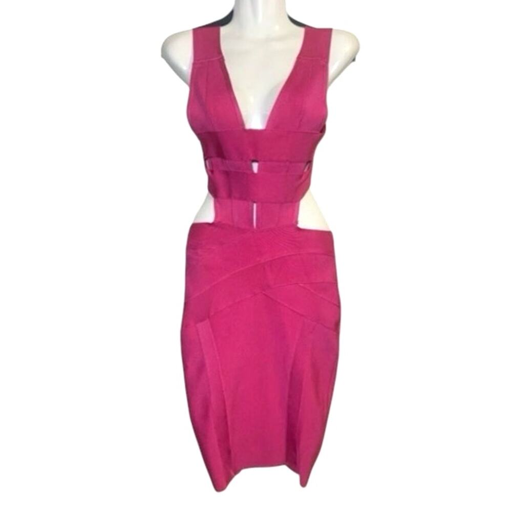 Women's House of London V-Neck Cut Out Bandage Style Mini Dress Pink Size XS